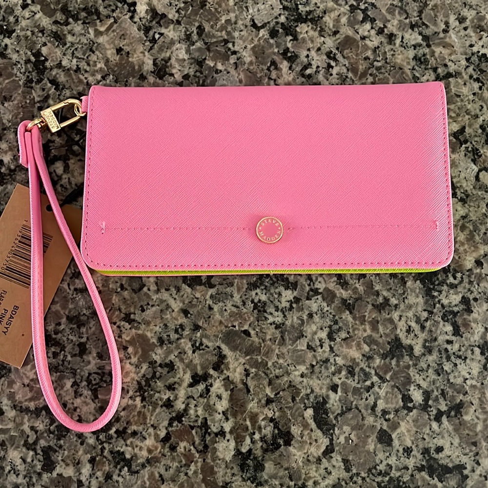 Steve Madden long flap credit card wallet wristlet pink